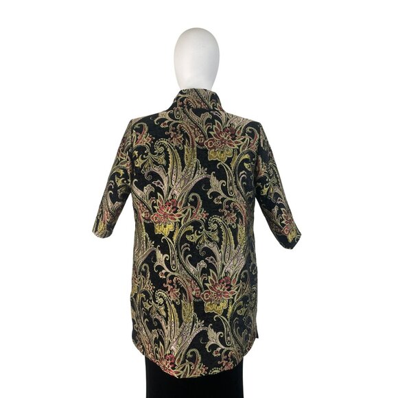 Floral Embroidered Open Jacket Womens Multicolor Brocade 3/4 Sleeve - Picture 4 of 7
